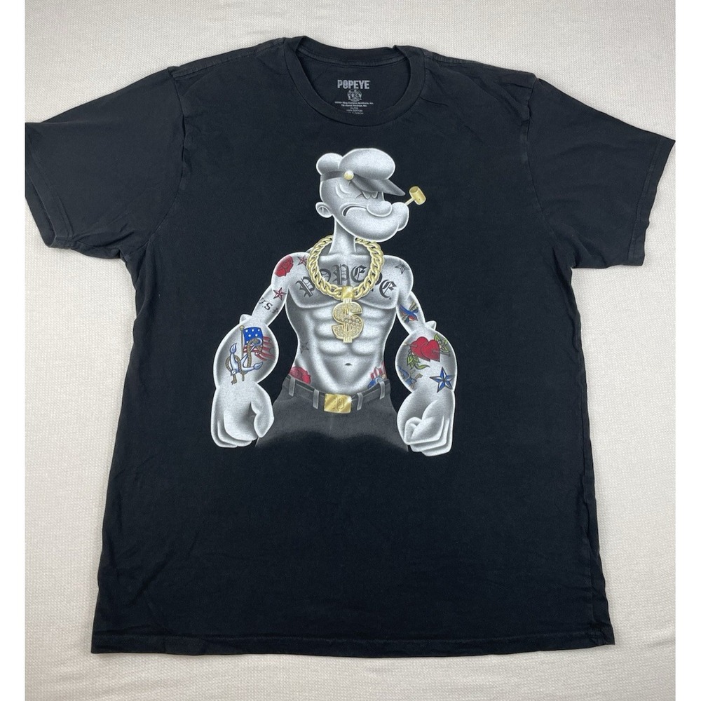 Popeye Gangster Tattoo T-Shirt Black Size XL Skater‎